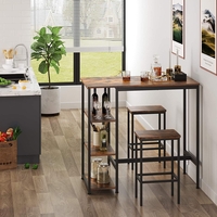 VASAGLE Masa de bar dreptunghiulara cu cadru metalic, 3 rafturi, design industrial, 109x60x100cm, maro vintage si negru