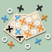 Jucarie Montessori Tic Tac Toe, Flippy, Educativa, Interactiva, din lemn, X si O, 9 Piese, 14.3x14.3 cm, Portocaliu Alb
