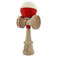 Kendama X Originala, Profesionala, Flippy, Rubber Grip, Cupe Mari KING SIZE V3, Gaura in Baza, Rulment Metalic, din lemn 18 cm, Ata 62/65 cm, Bicolor Galben/Rosu