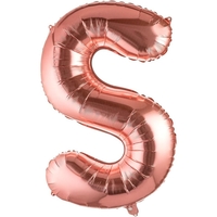 Balon Folie Metalizata Litera S, Flippy, 80 cm, Umflati cu Heliu sau Aer, Ambalaj Individual, Pai inclus, Rose Gold