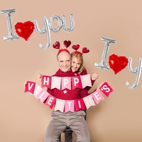 Balon din Folie Metalizata, Figurine Litere si Inima, Model I Love You, Tema Ziua Indragostitilor, 54x97 cm, Ambalaj Individual, Pai Inclus, Umflare cu Aer sau Heliu, Argintiu/Rosu