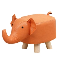 Taburet pentru Copii, Vafy, Scaun Tip Taburet, Model Elefant, din Lemn Masiv, Scaun pentru Copii, 30 x 25 x 25 cm, Portocaliu