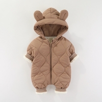 Combinezon de Iarna, Flippy, pentru Bebelusi, din Bumbac, cu Urechi, Mansete Elastice, Unisex, 73 cm, Maro