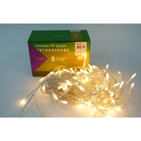 Sectiune Instalatie de Craciun Vafy® Tip Turturi, 8 jocuri de lumini 3 m, 96 LED-uri, Interconectabila, Fir Transparent, Alb Cald, Atentie! nu contine alimentator