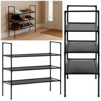Raft pantofi cu 3 polite, structura metalica si rafturi textile, 72x28x70 cm, negru