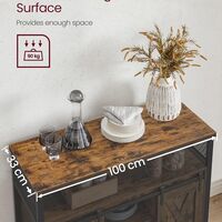 VASAGLE Comoda pentru living sau bucatarie, cu 2 usi glisante, rafturi reglabile, stil rustic, 33x100x80cm, maro si negru