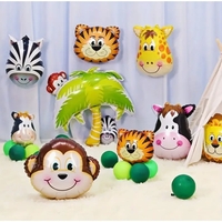 Balon din Folie Metalizata, Flippy, Mini Figurine Animalute, Model Tigru, Tematica Aniversare, 38x31 cm, Ambalaj Individual, Pai Inclus, Umflare cu Aer sau Heliu, Multicolor