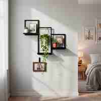 Raft de perete cu 3 polite din MDF si cadru metalic, 58x21x50 cm, negru