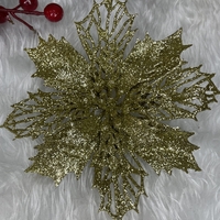 Set 10 ornamente pentru bradul de Craciun, stea Poinsettia, 16cm, galben auriu