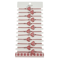 Bratara Martisor pentru Dama, Jolie, Model Inima, Set 12 bucati, Pandativ din Aliaj cu Print Traditional, Snur Ajustabil Impletit, Alb/Rosu