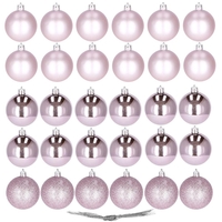 Set globuri de Craciun, 30 bucati, 3 modele, 3cm, roz
