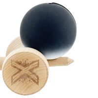 Kendama X Originala, Profesionala, Flippy, Cupe Mari KING SIZE V3, Rubber Grip, Gaura in Baza, Rulment Metalic, din lemn 18 cm, Ata 62/65 cm, Gradient Negru/Alb