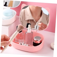 Cutie Organizatoare cu Oglinda, Flippy, 4 Compartimente, pentru Cosmetice si Accesorii, din ABS, 17x13x6 cm, Roz
