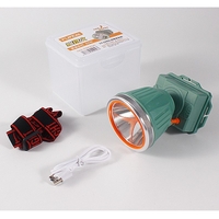 Lanterna LED de Montat pe Cap, Vafy, cu Raza Lunga de Zoom, Reincarcabila USB, Far Telescopic, Rezistent la Apa, Reglabil, pentru Pescuit in Aer Liber, Camping, Lumina Puternica, Lanterna, 10.5x8x6.5 cm, Verde Inchis