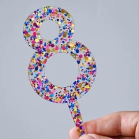 Decoratiune Topper pentru Tort, Flippy, din Acrilic cu Fulgi de Sclipici, Model Cifra 8, Inaltime 18.5 cm, Transparent Multicolor