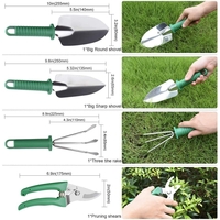 Set 10 Unelte de Gradina, Flippy, pentru Plantare Prelucrare Sol si Ingrijire Plante, Manere Verzi, Material PVC si Otel Inoxidabil, Cutie Inclusa, 37x28x7 cm, Negru
