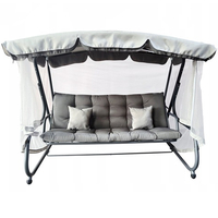 Balansoar leagan pat, 3 persoane, cu plasa tantari si perne, 350 kg, 220x130x175 cm, gri