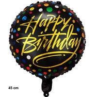 Balon din Folie Metalizata, Flippy, Figurine, Model 3, Happy Birthday, Tematica Aniversare, 45 cm, Ambalaj Individual, Pai Inclus, Umflare cu Aer sau Heliu, Multicolor