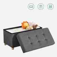 SONGMICS Taburet pliabil cu sezut moale, spatiu de depozitare, maxim 300kg, 76x38x40cm, gri inchis