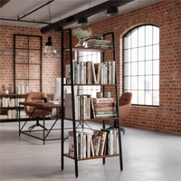Etajera cu 4 rafturi, metal si MDF, stil industrial, 56x34x138 cm, maro inchis si negru