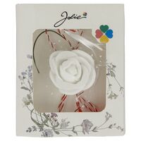 Martisor Motiv Floral, Jolie, Model Trandafir, cu Snur Alb/Rosu, 9 x 5 cm, Alb