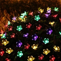 Instalatie Craciun, 5 metri, 20 Becuri LED tip Flori de cires, pentru exterior cu incarcare solara, Multicolor, Vafy