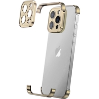 Husa Metalica Edgeless Compatibila cu iPhone 16 Plus, Vafy, Protectie pentru Colturi si Camera, Aliaj Aluminiu, Antisoc, Antizgariere, Auriu