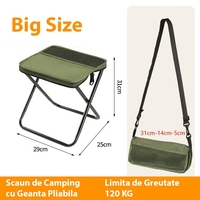 Scaun Taburet Pliabil pentru Camping, Vafy, pentru Adulti, Scaun Portabil, Pescuit, din Panza Oxford si Cadru Metalic, Mare 31 x 29 x 25 cm, Verde