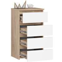 Comoda cu 4 sertare, PAL laminat 16mm, 40x35x74 cm, stejar sonoma si alb