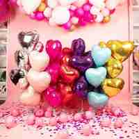 Balon din Folie Metalizata, Flippy, Figurina Inimioara, Model Simplu, Tematica Iubire, 40 cm, Ambalaj Individual, Pai Inclus, Umflare cu Aer sau Heliu, Roz