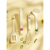 Set 4 Ustensile de Bucatarie, Flippy, pentru Copii, din Silicon, Termorezistente, Design Animat, 13 x 24 x 5 cm, Bej