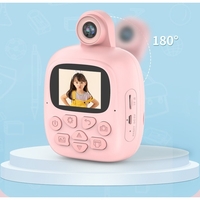 Camera Instantanee pentru Copii, Flippy, Camera Frontala + Selfie, cu Functie de Printare, Cablu USB-C, Bluetooth, Compatibil iOS/Android, Imprimare APP, Model Bunny, Roz