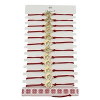 Bratara Martisor pentru Dama, Jolie, Model Mama cu Copil, Set 12 bucati, Pandativ din Inox Auriu, Snur Ajustabil Impletit, Rosu