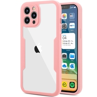 Husa Max Defence pentru iPhone 12 Pro, Bumper Roz, Fata Dubla Transparenta, Protectie Antisoc Full 360 ( fata, spate, margini ), Vafy