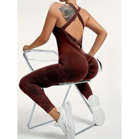 Costum Sport de Dama, Flippy, One Piece, pentru Yoga, Elastic, Fara Cusaturi, Maro Inchis, Marime M
