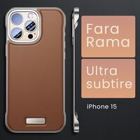 Husa pentru iPhone 15, husa de protectie pentru telefon, Vafy, Design Modern fara margini, din Piele PU, Subtire, Maro