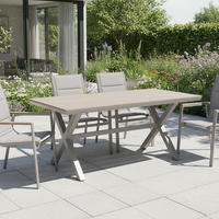 Masa pentru gradina, cadru aluminiu, blat polywood cu aspect de lemn, 180x100x75 cm, bej