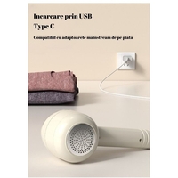 Aparat Pentru Curatat Scame, Par Si Praf, Vafy, Pentru Diferite Tipuri De Material, Cu Lame Din Otel Inoxidabil, Incarcare Prin USB Type-C, Cu Perie De Curatare, Cablu USB Si Stick Cu Lipici Incluse, Alb, 220 x 86 mm