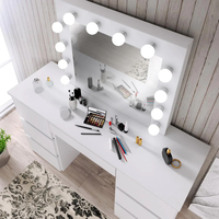 Oglinda machiaj cu 12 becuri LED, lumina neutra, 80x10x65 cm, alb