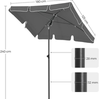 SONGMICS Umbrela terasa gradina sau plaja, inclinare 2 directii, protectie UV UPF 50+, 180x125 cm, gri