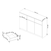 Comoda cu 3 usi si 3 sertare, PAL laminat, 138x40x99 cm, alb mat