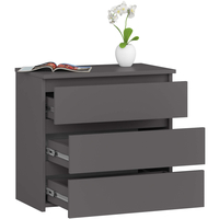 Noptiera cu 3 sertare, PAL laminat 16 mm, 60x35x57 cm, gri mat