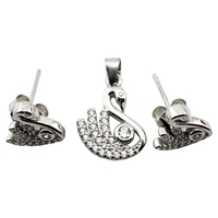 Set Pandativ cu Cercei pentru Dama, Jolie, Argint 925, Model Lebada cu Pietre, 2.7g, 1.5 cm x 1 cm, Argintiu