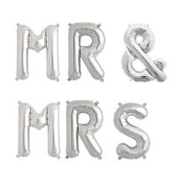 Set Baloane din Folie Metalizata, Flippy, Figurine Litere, Model MR&MRS, Tema Nunta, 40 cm, Baloane Party, Ambalaj Individual, Pai inclus, Umflare cu Aer sau Heliu, Argintiu