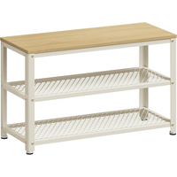 VASAGLE Banca pantofi cu 2 rafturi, cadru metalic si sezut din PAL, stil industrial, 73x30x45 cm, stejar si alb
