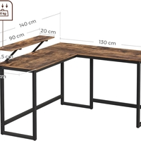 VASAGLE Birou in forma de L cu suport pentru monitor, cadru metalic, 140x130x76cm, maro rustic