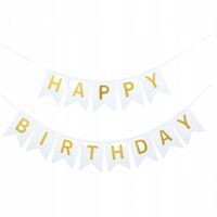 Banner Happy Birthday 100x200 cm, Flippy, Dimensiune Stegulet 11.5x16.5 cm, Rola de Ata Inclusa, Alb