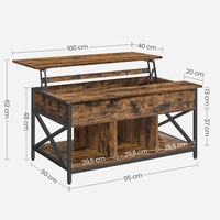 VASAGLE Masa de cafea cu inaltime reglabila, spatiu de depozitare ascuns, 60x100x(48-62) cm, maro rustic