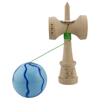 Kendama X Originala, Profesionala, Flippy, Super Sticky cu Cupe Mari KING SIZE V3, Gaura in Baza, Rulment Metalic, din lemn 18 cm, Ata 62/65 cm, Special Albastru deschis