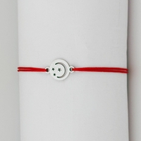 Bratara Martisor pentru Dama, Jolie, Model Luna in Cerc, Set 12 bucati, Pandativ Argintiu din Inox cu Snur Rosu Ajustabil